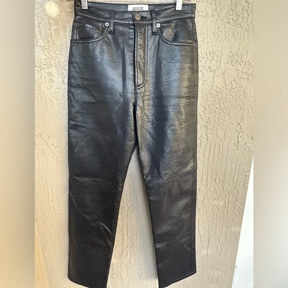 AGOLDE 90s Pinch Waist recycled leather gray pants 24 - Picture 4 of 12